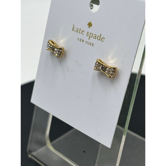 Kate Spade Ready‎ Set Mini Bow Gold Plated Pave Stud for Earrings New - Picture 7 of 9